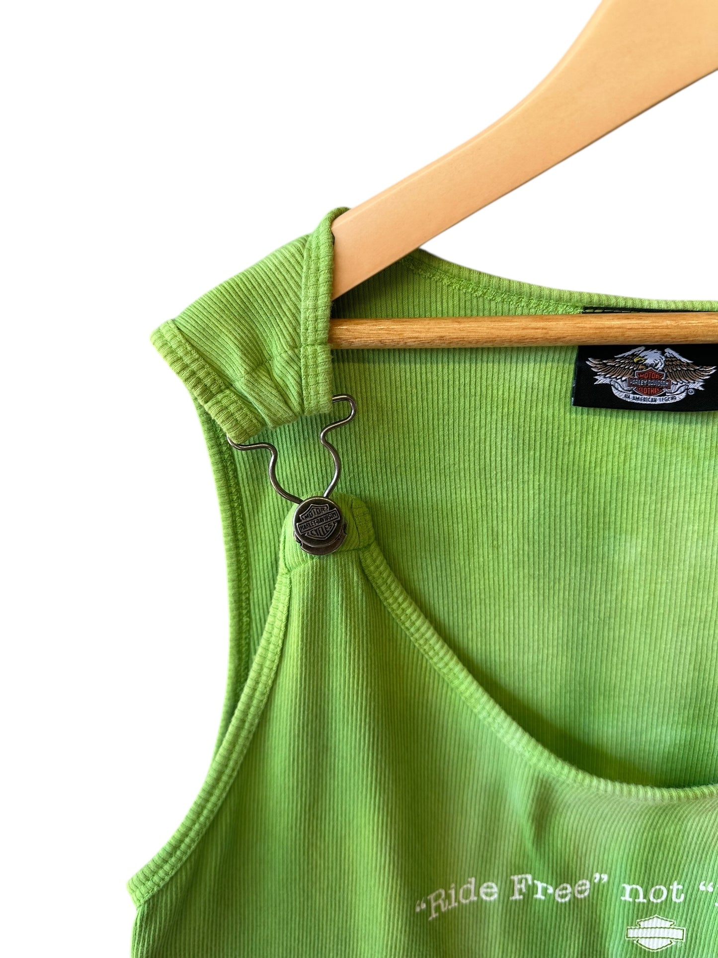 Women’s Y2K Harley Davidson “Ride Free Not Free Ride” Green Tank