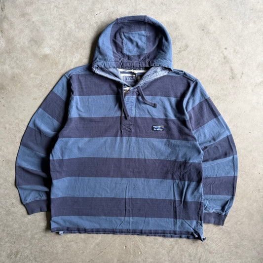Y2K LL Bean Navy Striped & Hooded Rugby Longsleeve