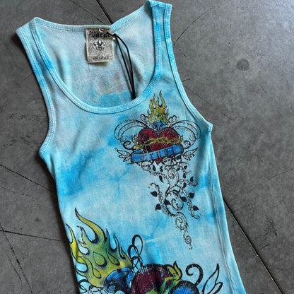 Y2K Vocal Blue Tattoo Rhinestone Grunge Tank