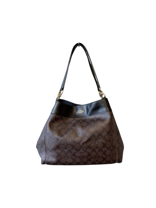 2018 Coach F27972 New York Large Lexy Shoulder Bag Signature Tote Dark Brown Leather