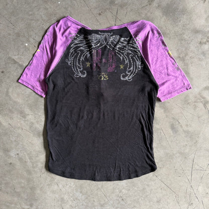 Women’s Y2K Harley Davidson Acid Wash Purple/Black Baseball Tee