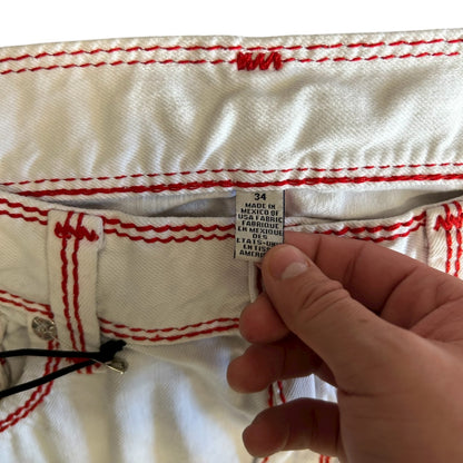 True Religion Mega T Straight Leg White Big Stitch Jeans