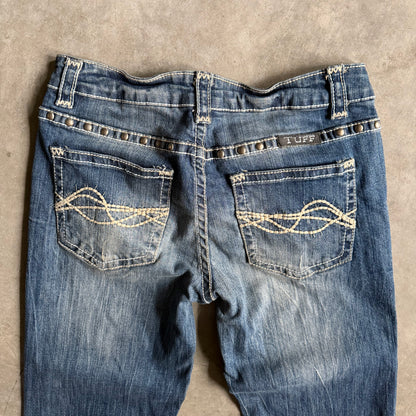Women’s Y2K Cowgirl Tuff Co Studded Boot Cut Flair Jeans