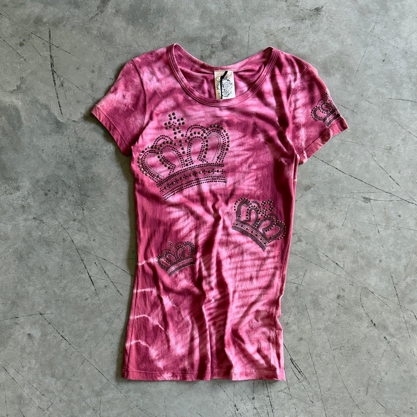 Y2K Vocal Pink Rhinestone Crown Fitted Tee