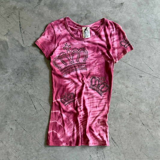 Y2K Vocal Pink Rhinestone Crown Fitted Tee
