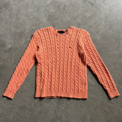 Women’s Vintage Ralph Lauren Cable Knit Peach Sweater w/Blue Pony