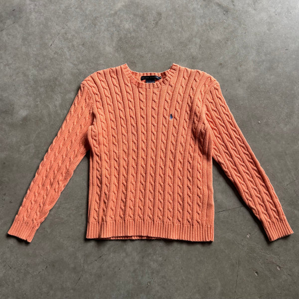 Women’s Vintage Ralph Lauren Cable Knit Peach Sweater w/Blue Pony