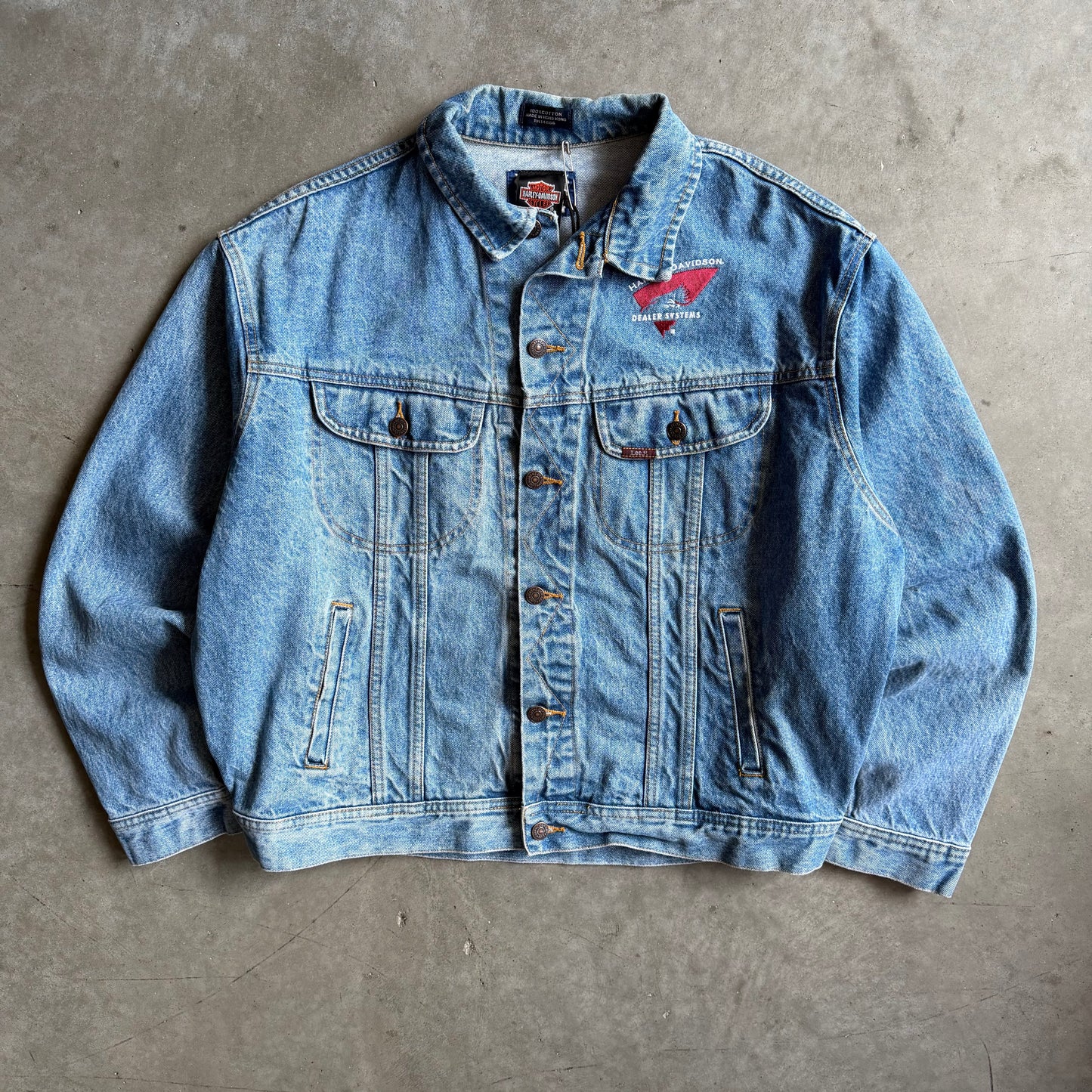 Vintage Lee Harley Davidson Dealer Systems Embroidered Denim Jacket