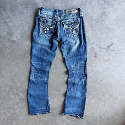 Y2K Women’s Rock Revival Faded & Distressed Blue Jeans
