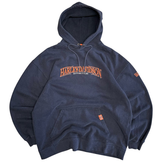 Y2K Harley Davidson Navy & Orange Hoodie