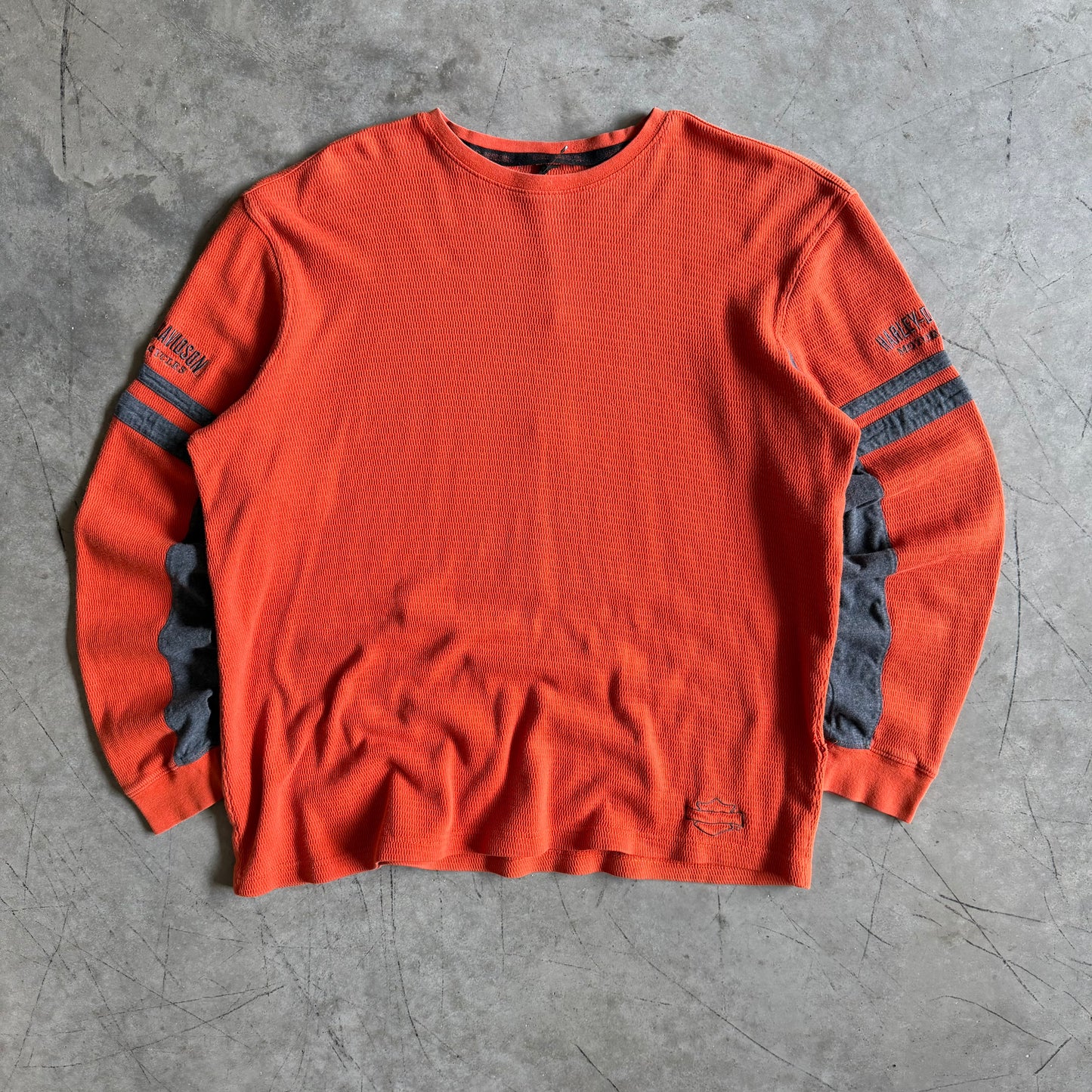 Y2K Harley Davidson Waffle Knit Two Tone Sleeve L/S