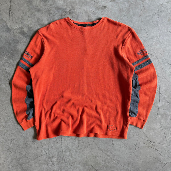 Y2K Harley Davidson Waffle Knit Two Tone Sleeve L/S