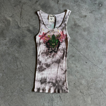 Y2K Vocal Grey Tie Dye Rhinestone Fleur Tank