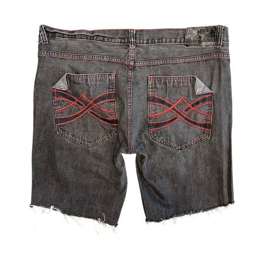Y2K Qruel Black and Red Embroidered Jorts