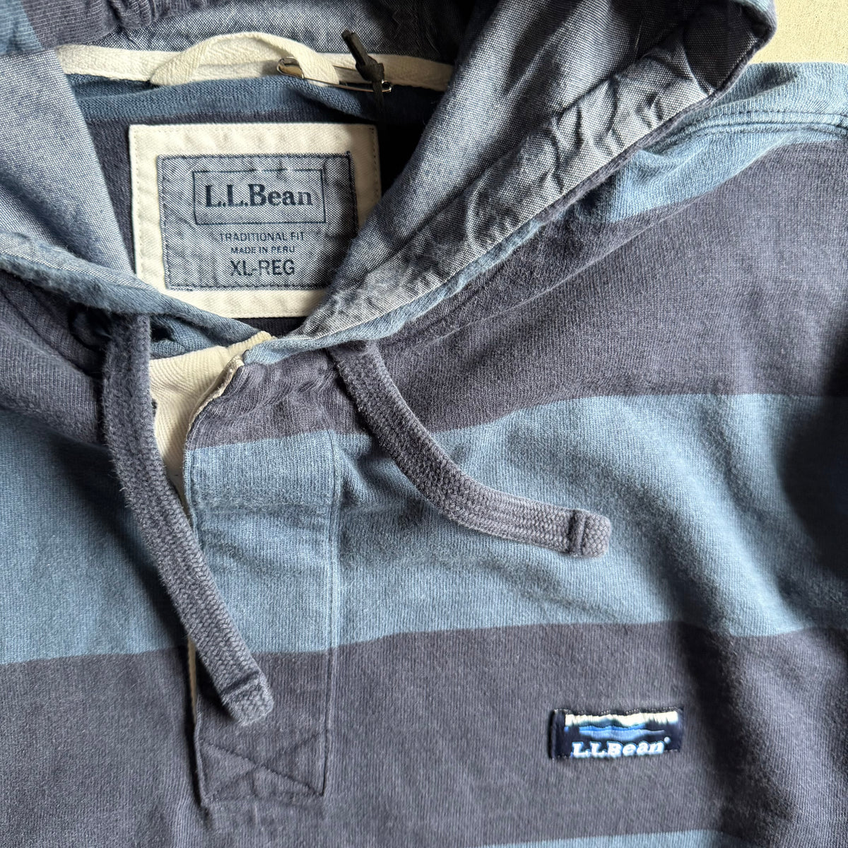 Y2K LL Bean Navy Striped & Hooded Rugby Longsleeve