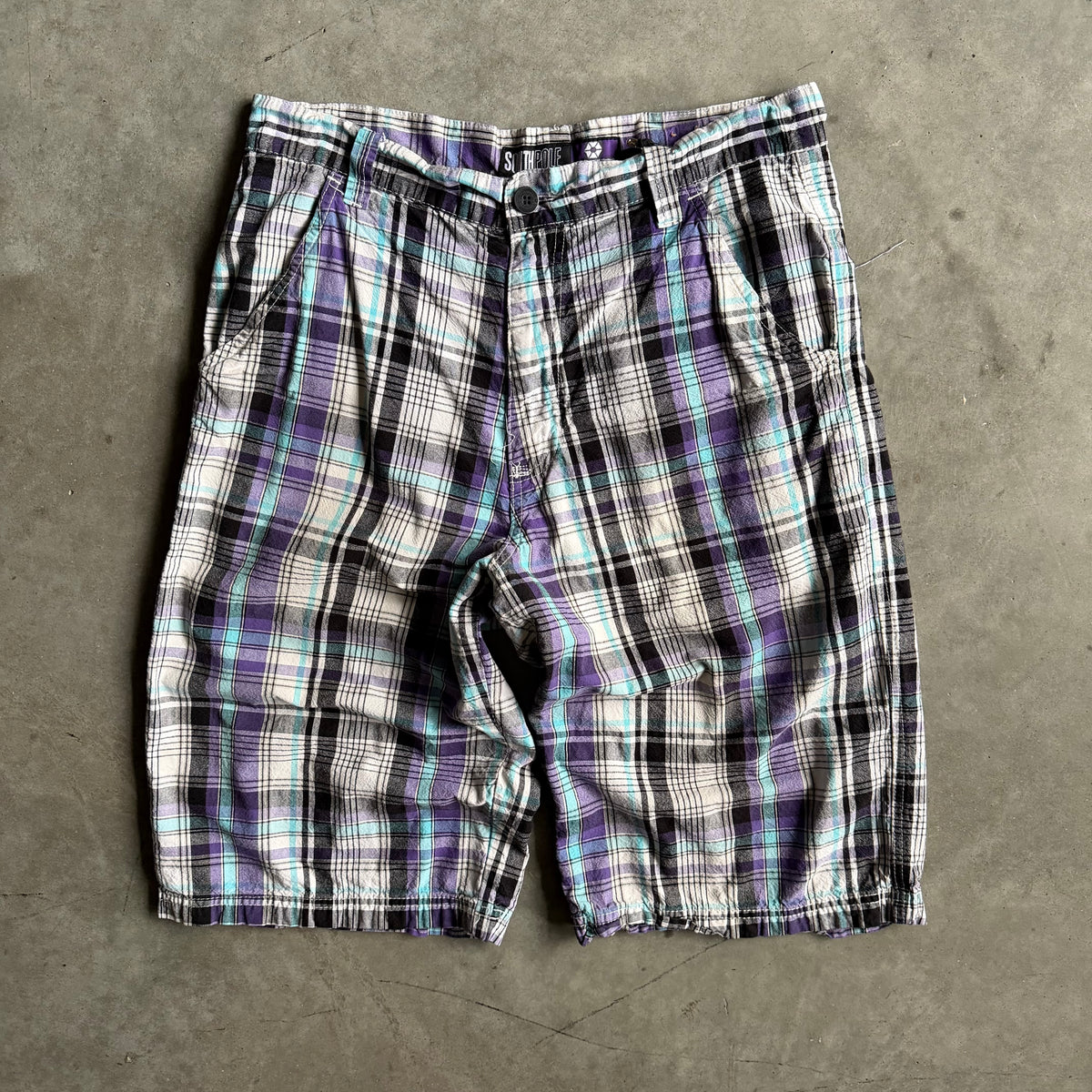 Y2K Southpole Purple/White/Black Plaid Jorts
