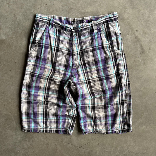 Y2K Southpole Purple/White/Black Plaid Jorts