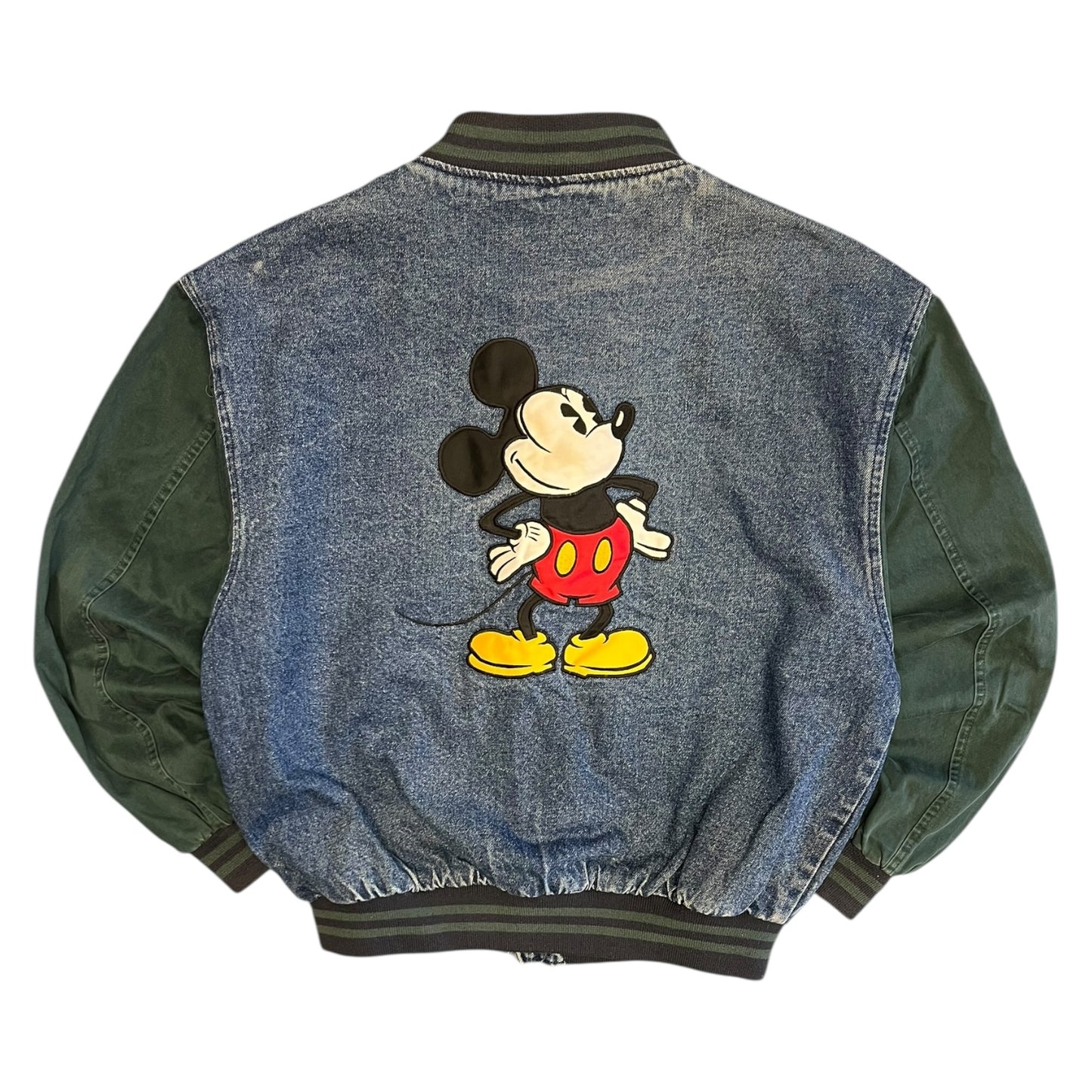 Vintage 90s Genius Mickey Mouse Denim Bomber Jacket