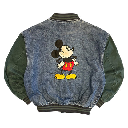 Vintage 90s Genius Mickey Mouse Denim Bomber Jacket