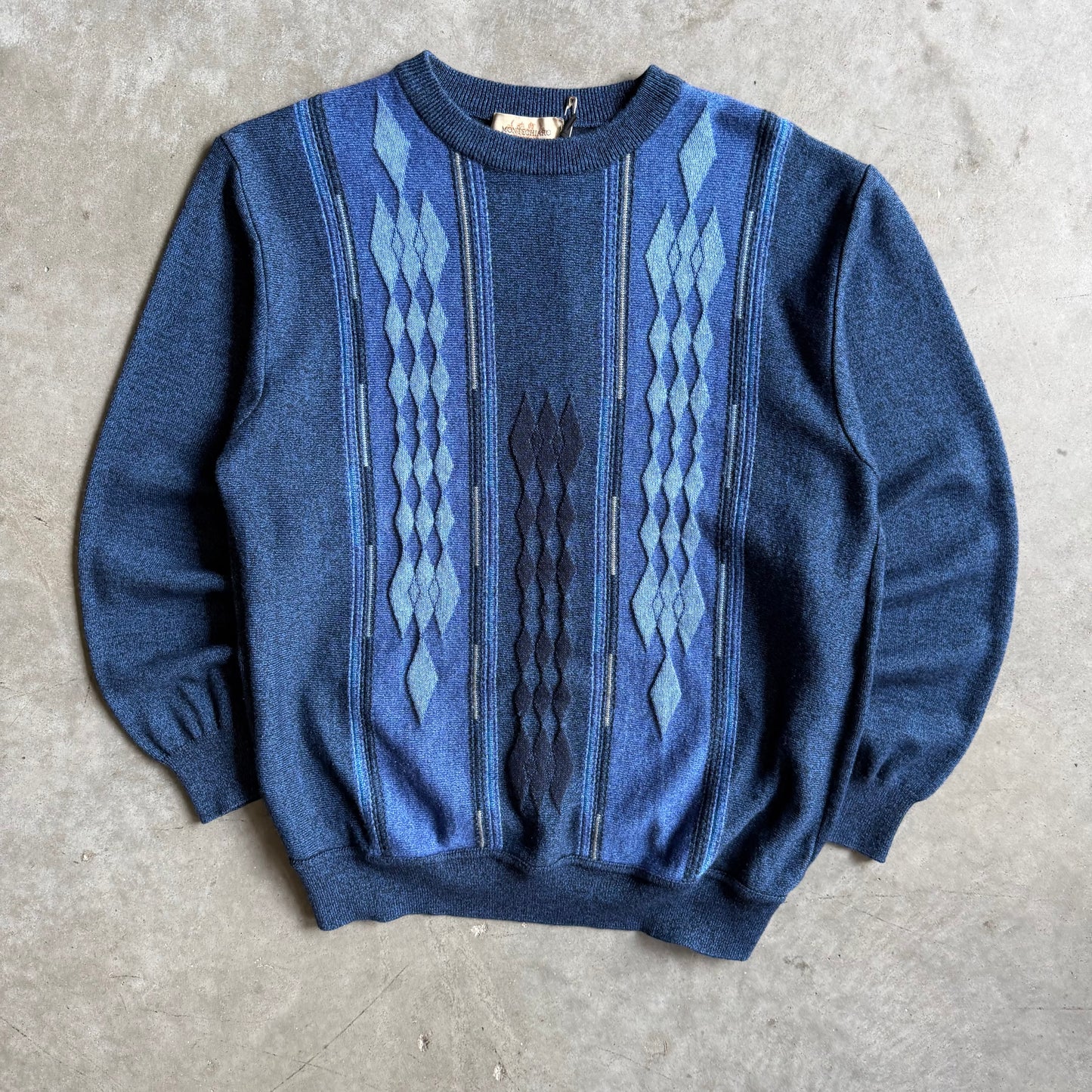 Montechiaro Itally Wool Blend 3D Knit Blue Diamonds Sweater