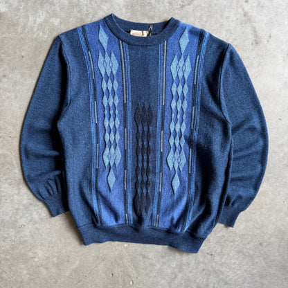 Montechiaro Itally Wool Blend 3D Knit Blue Diamonds Sweater