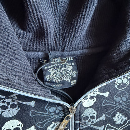 Y2K Southpole Skull & Cross Bones AOP Thermal Lined Zip-Up Hoodie