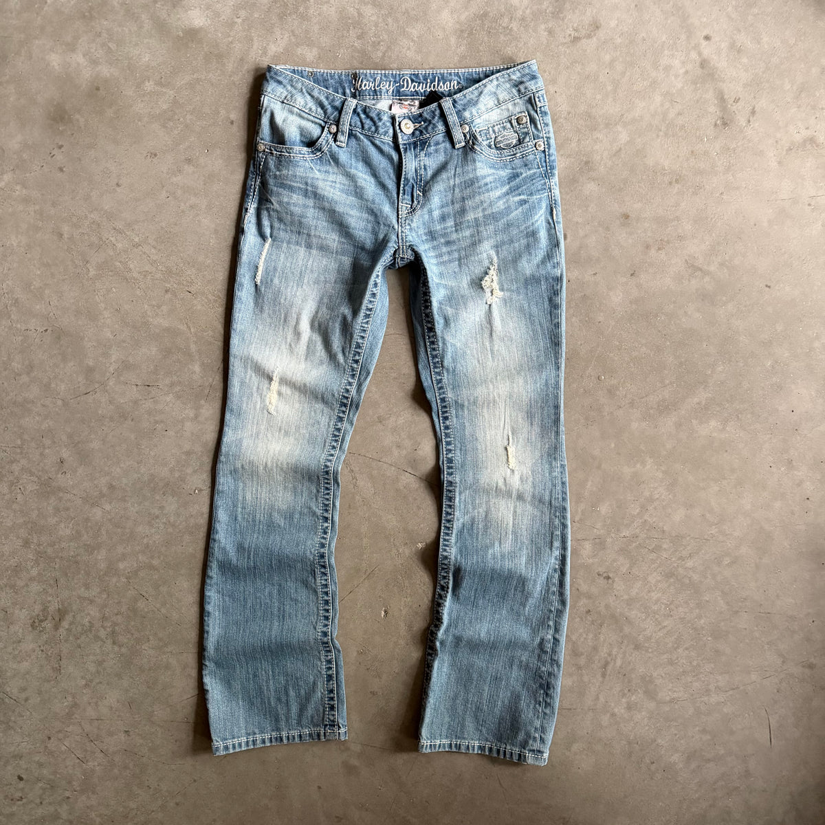 Women’s Harley Davidson Light Wash Distressed Boot Cut Flare Jeans