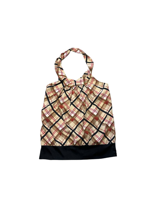 Women’s Y2K Bebe Tan/Red/Black Patterned Silk Halter Top