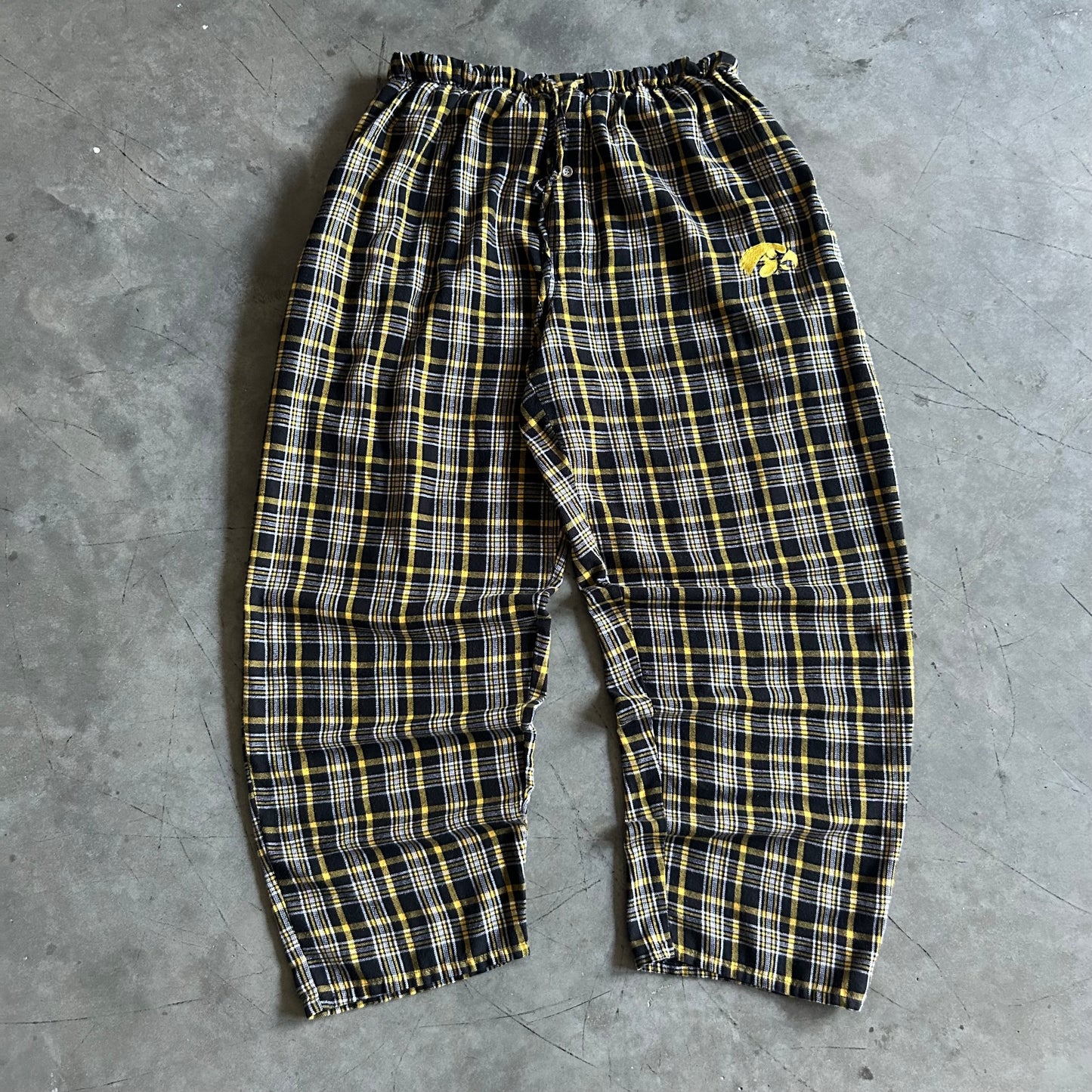 Y2K Iowa Hawkeyes Black & Gold Plaid Pajama Pants