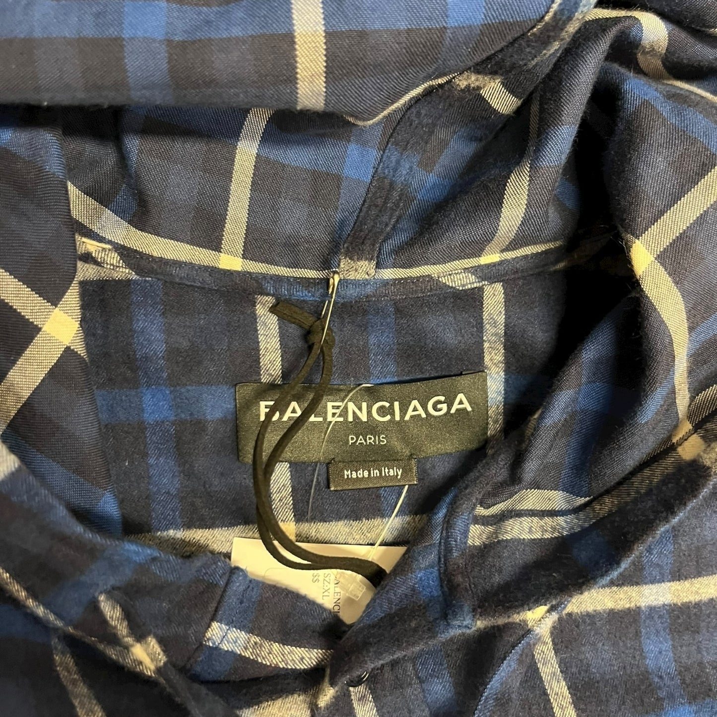 FW17 Balenciaga Blue Hooded Flannel