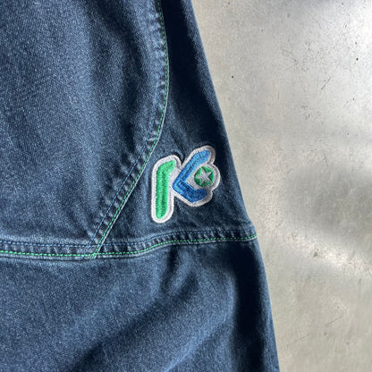 Vintage Kikwear Wide Leg Rave Jeans Blue/Green Stitching