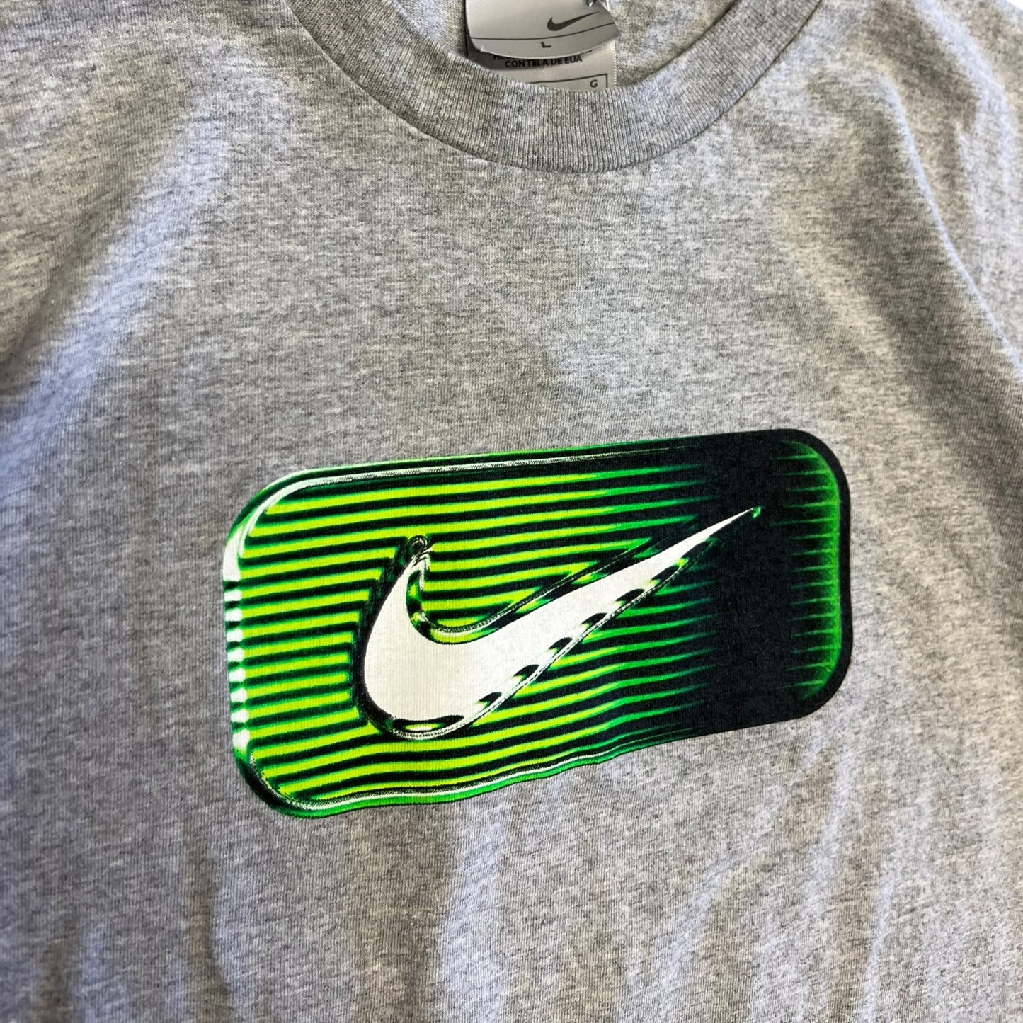 Y2K Nike Green Striped Box Logo Tee