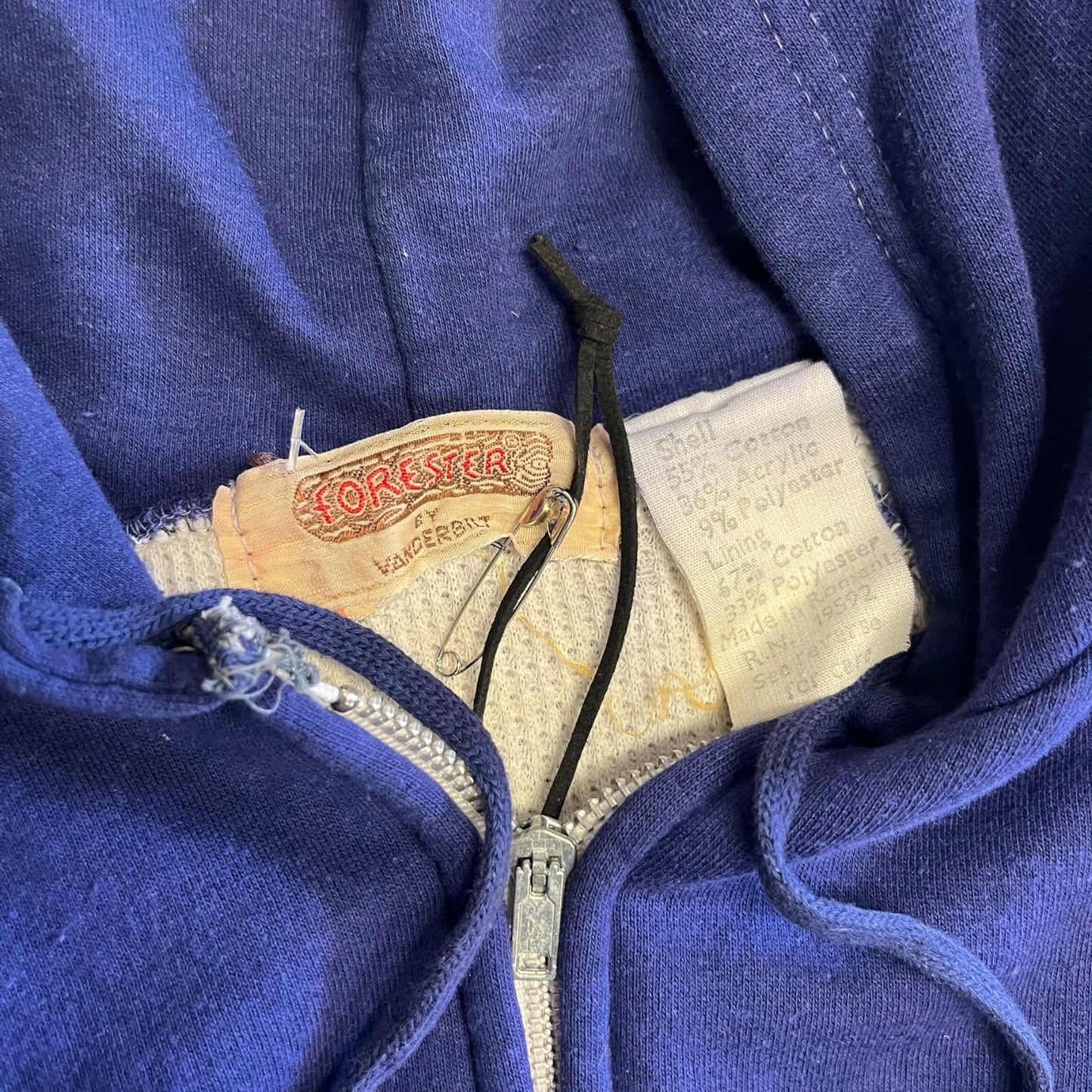 Vintage Navy Thermal Lined Zip Up Hoodie