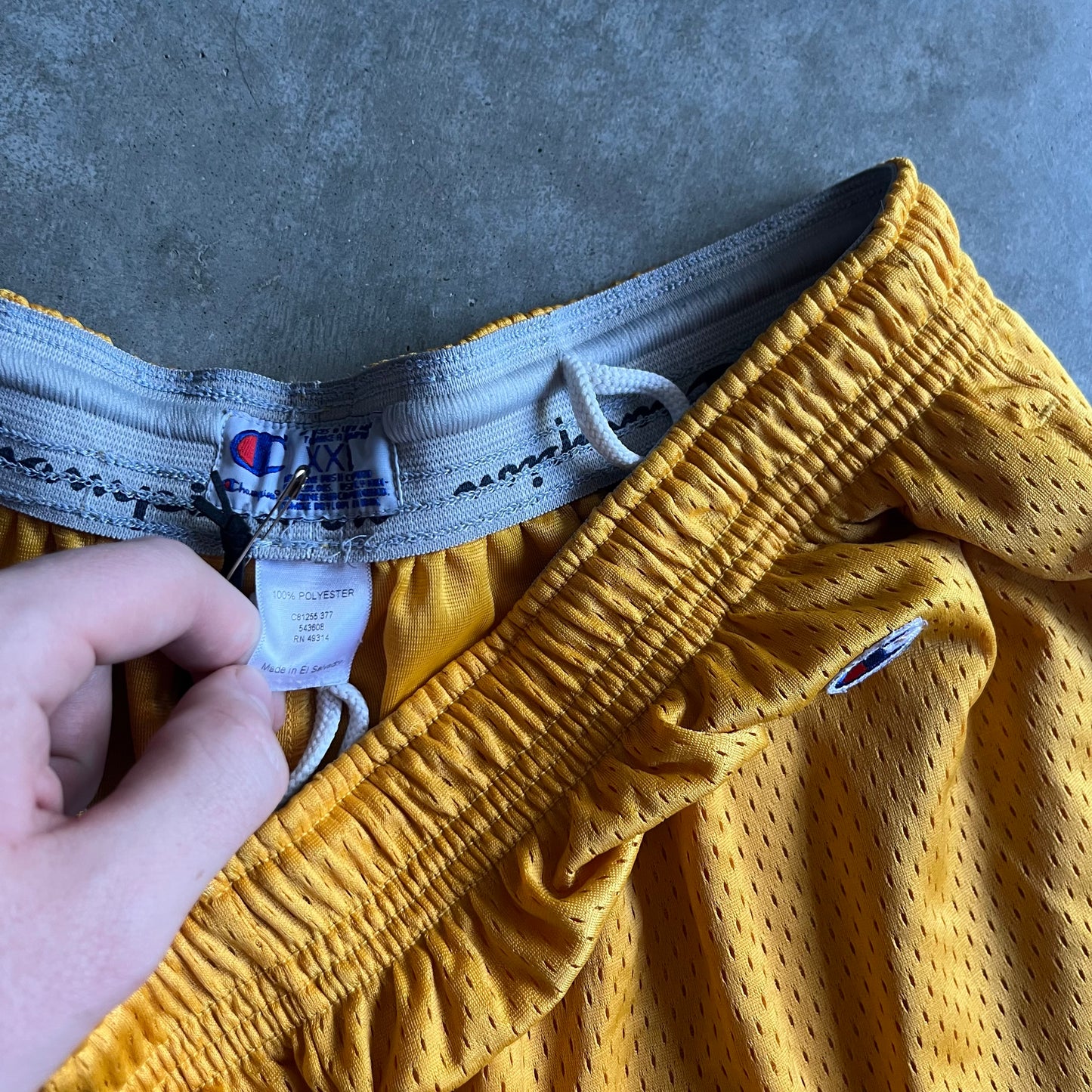 Vintage Champion Mesh Yellow Basketball Shorts w/ Pockets