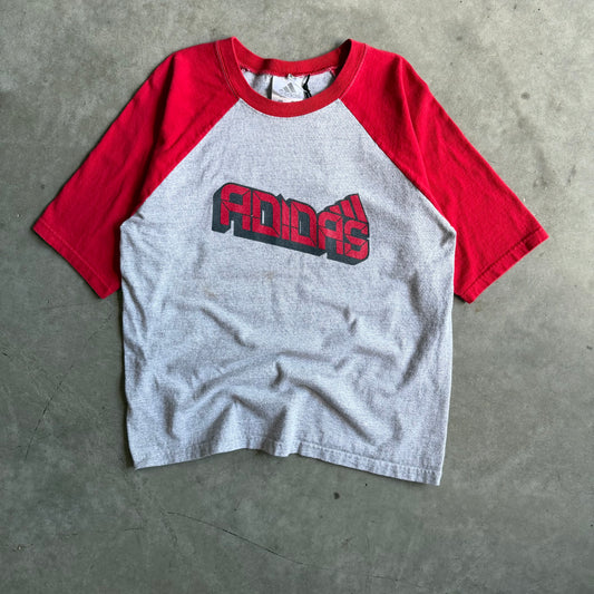 Y2K Adidas Red/Grey Short Sleeve Baseball Tee