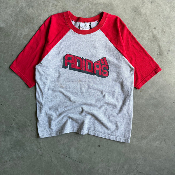 Y2K Adidas Red/Grey Short Sleeve Baseball Tee