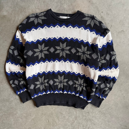 Vintage Claiborne Black/Blue/White Snowflake Knit Sweater