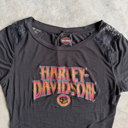 Women’s Harley Davidson Black/Orange Spellout Tee