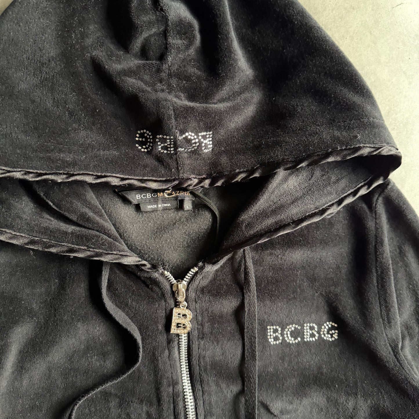 Y2K Women’s BCBG Black Velor Zip-Up