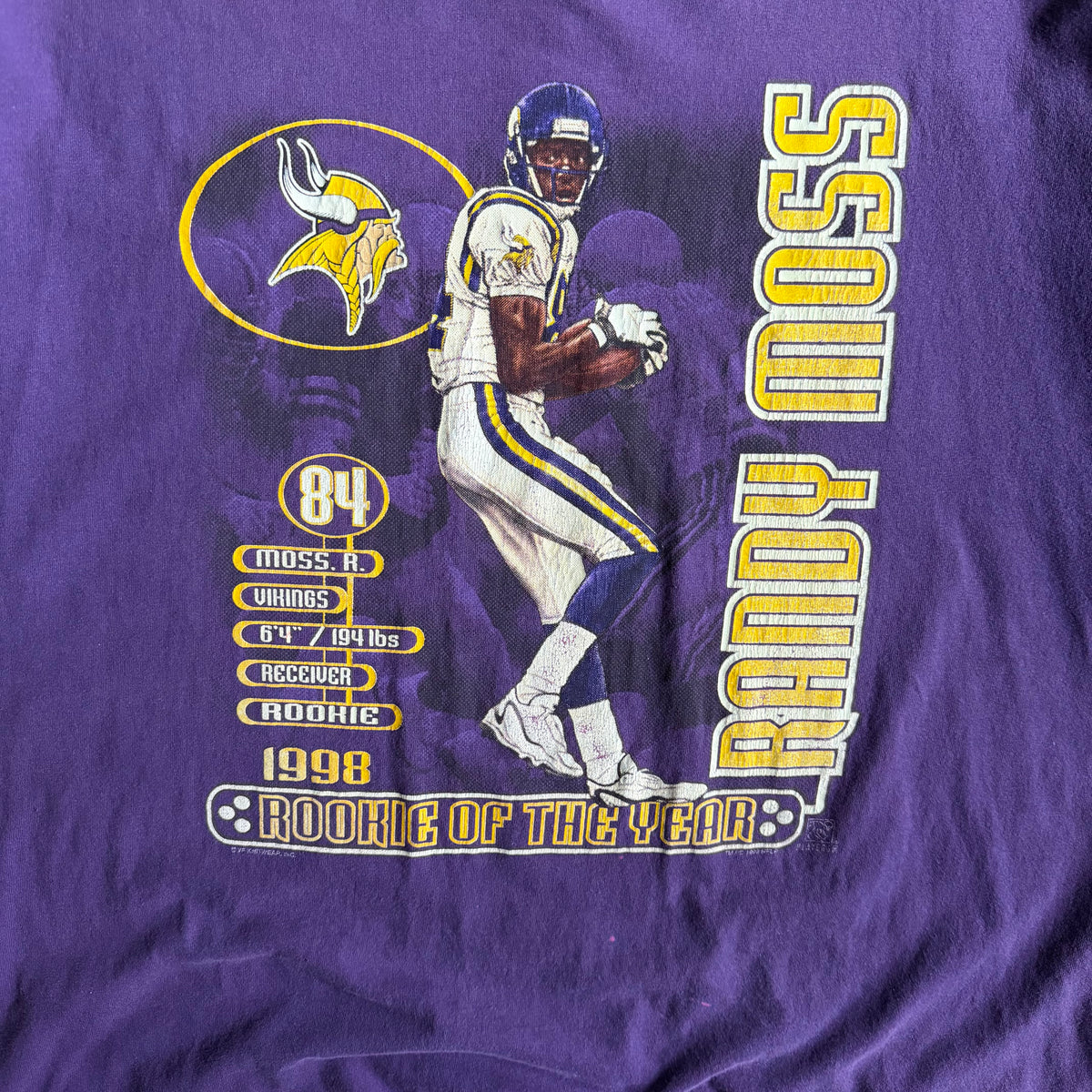 1998 Randy Moss Rookie Of The Year Vikings Player Tee