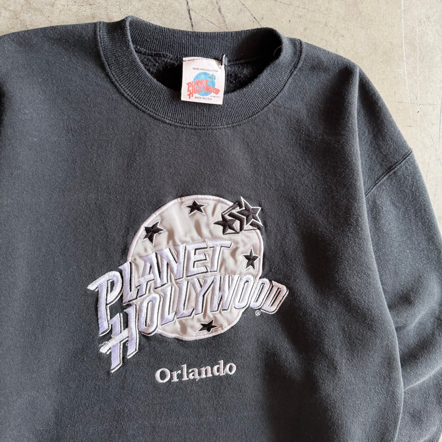 Vintage Planet Hollywood Logo Embroidered Black Sweatshirt