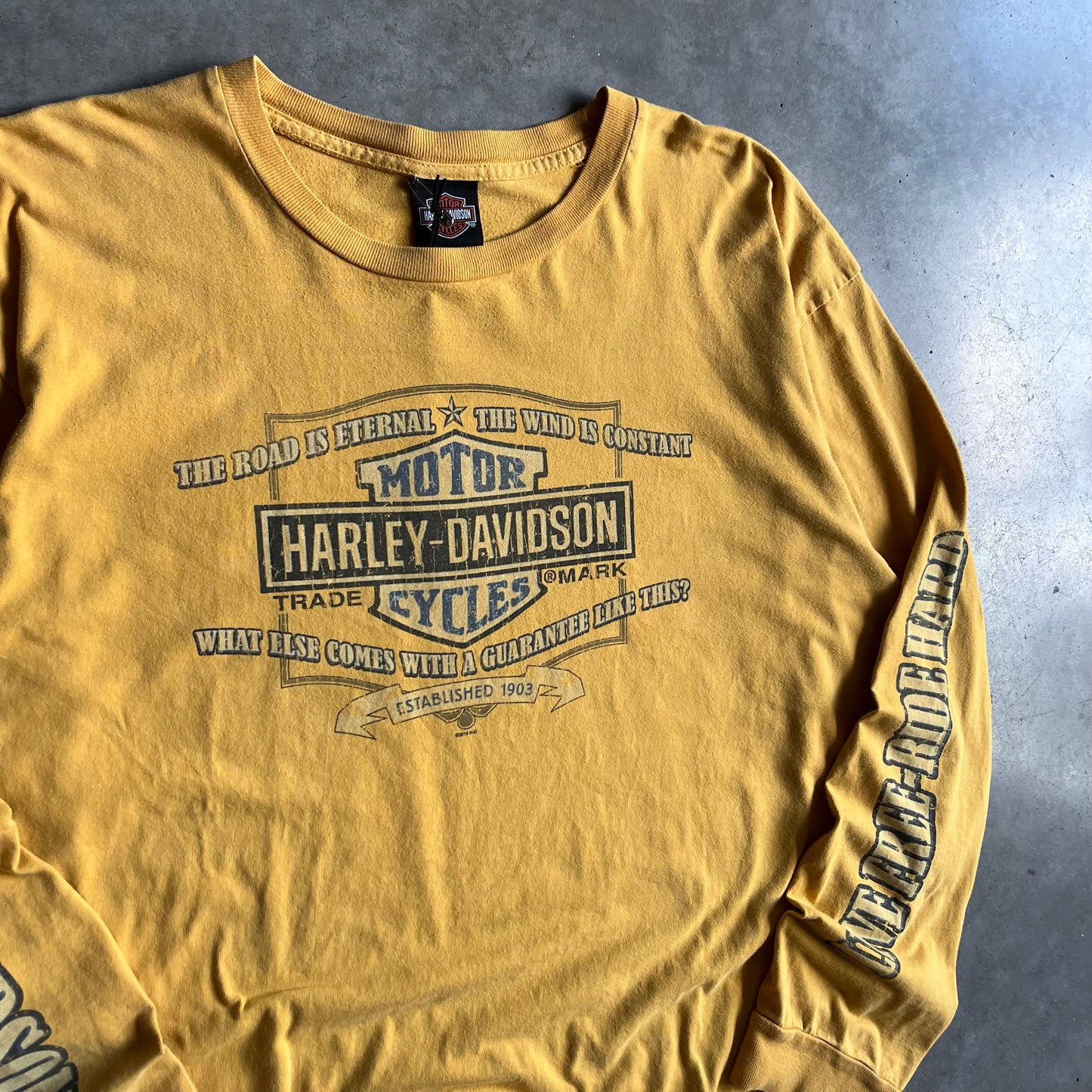 Harley Davidson Yellow Emblem Spellout Longsleeve T Shirt