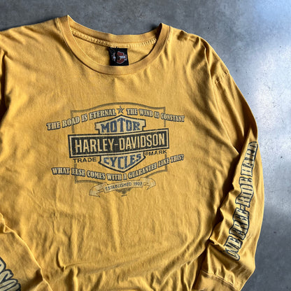 Harley Davidson Yellow Emblem Spellout Longsleeve T Shirt