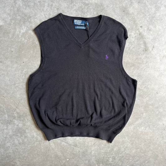 Polo Ralph Lauren Black Sweater Vest w/ Purple Pony