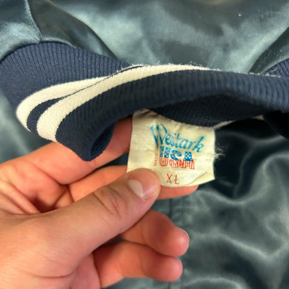 Vintage Navy Coors Light Satin Bomber Jacket