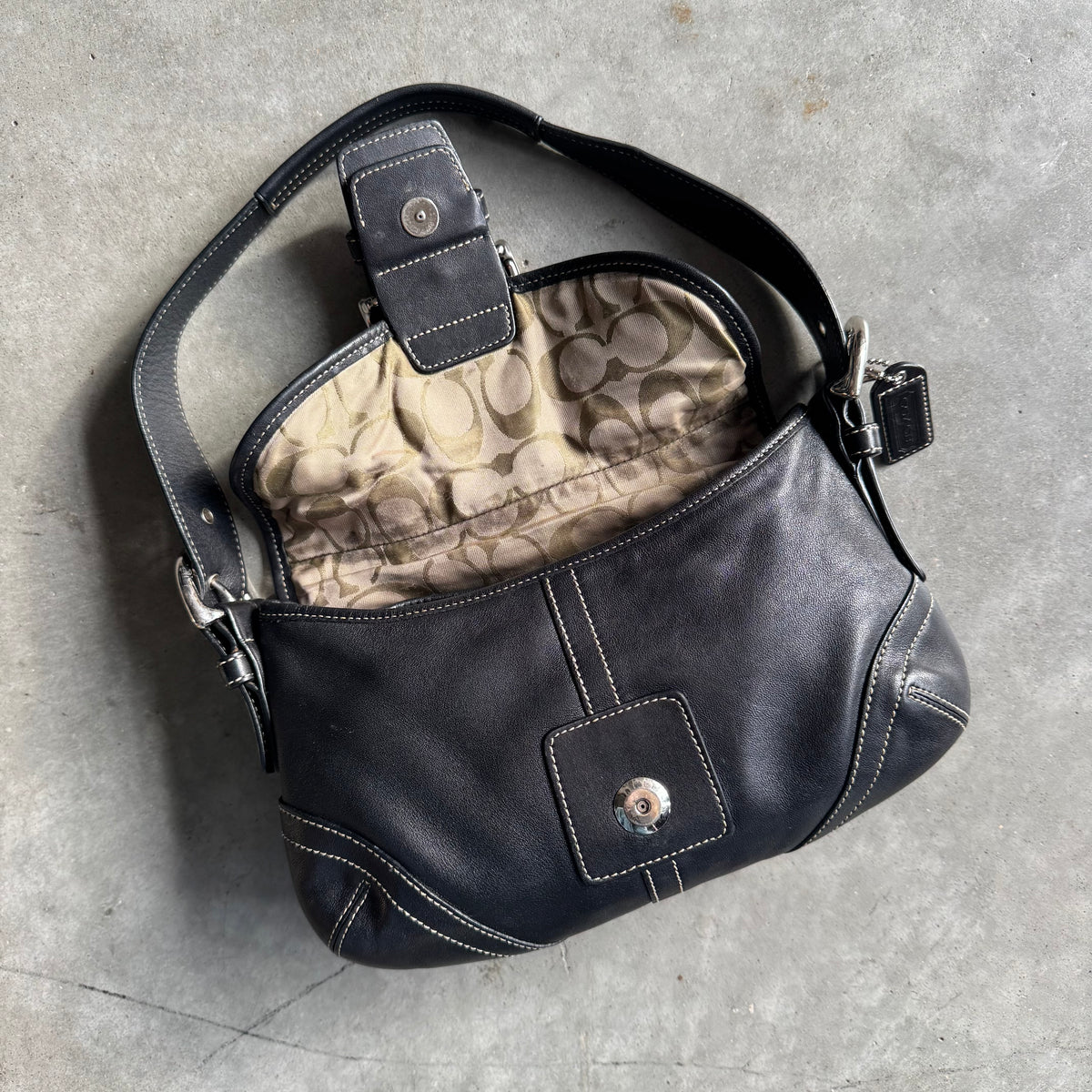 Coach Y2K Black Leather Mini Buckle Flap Soho Bag