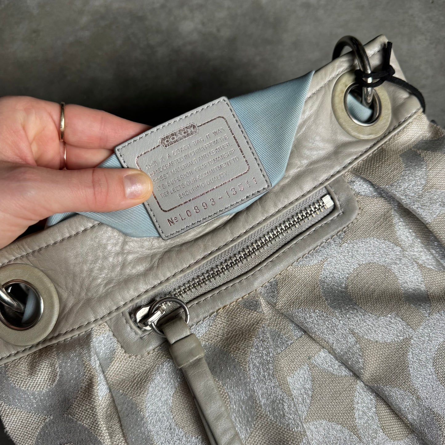Y2K Coach Parker Silver Op Art Lured Canvas Shoulder Bag