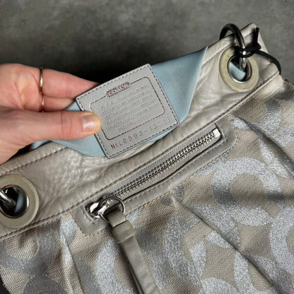 Y2K Coach Parker Silver Op Art Lured Canvas Shoulder Bag