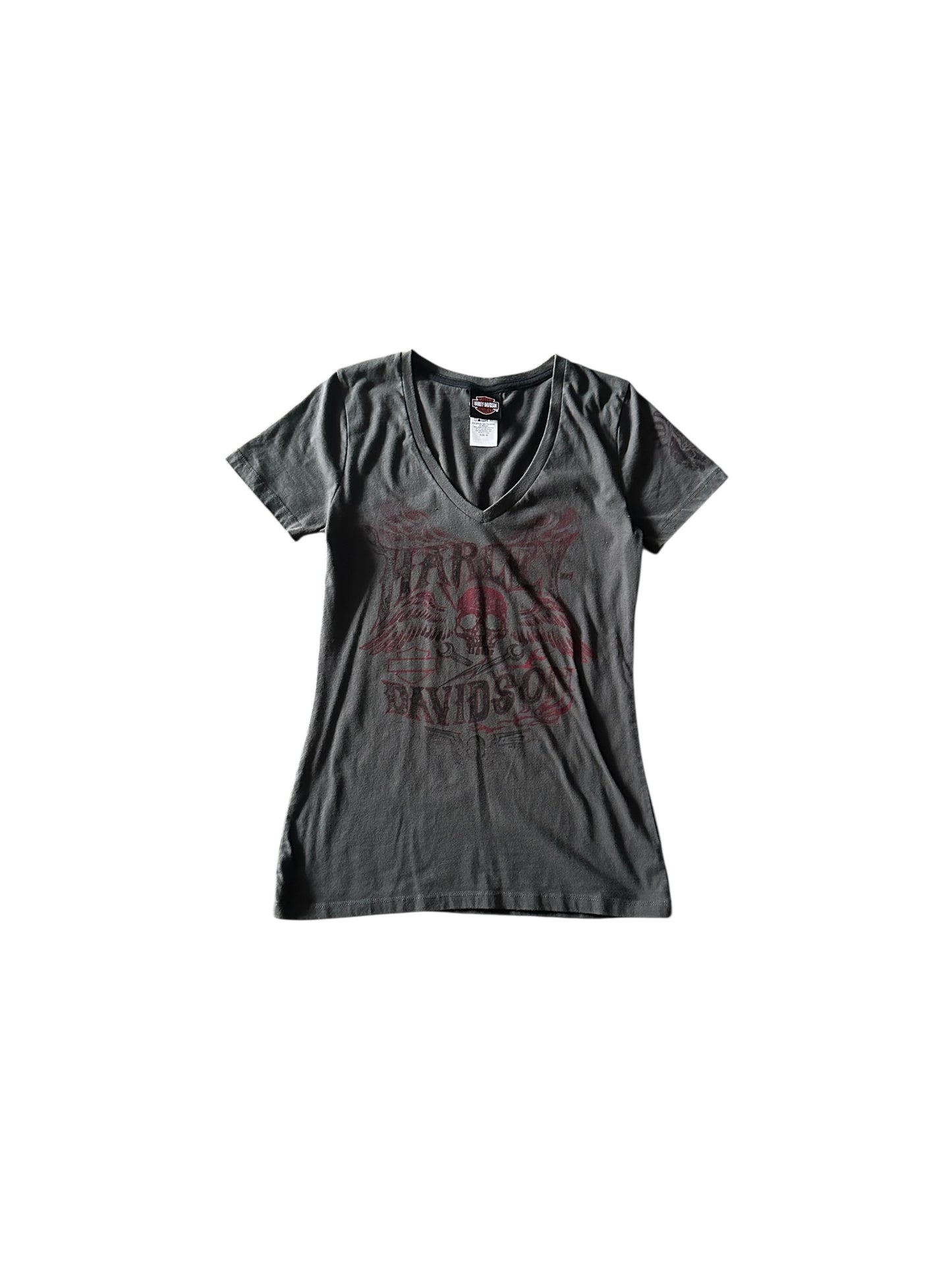 Women’s Harley Davidsons Grey Skull Graphic Grunge T Shirt