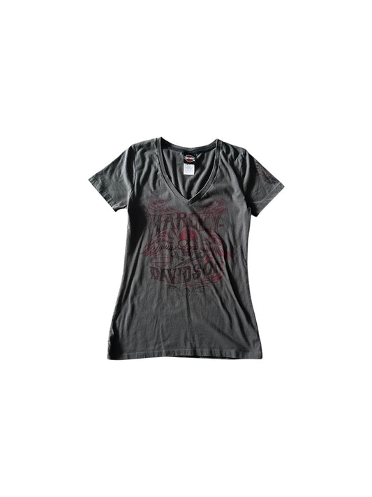 Women’s Harley Davidsons Grey Skull Graphic Grunge T Shirt